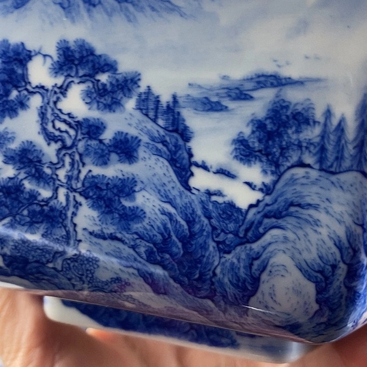 一***的陶景德镇手工手绘青花山水大水洗