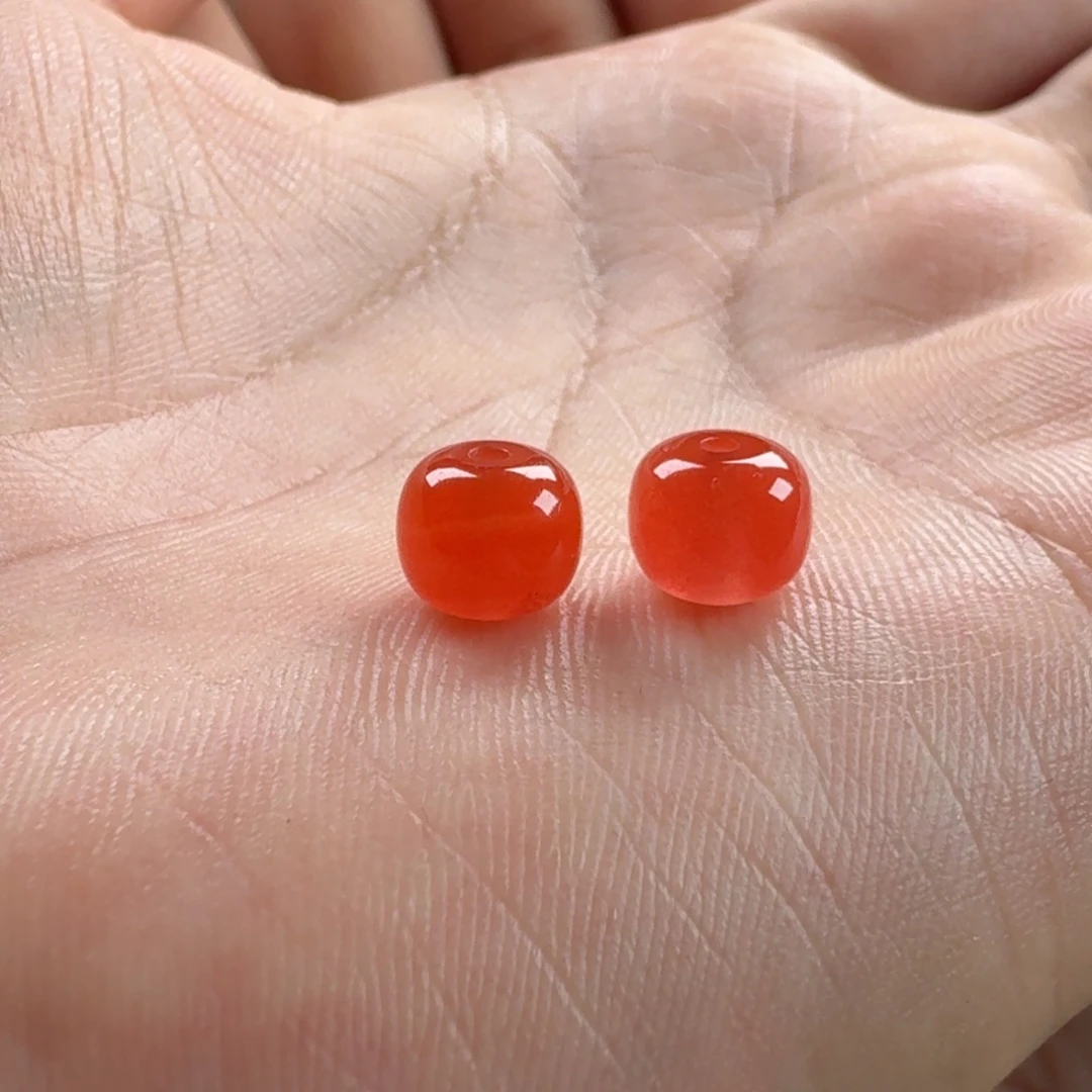 南红玛瑙未镶嵌对珠7.6*6.3