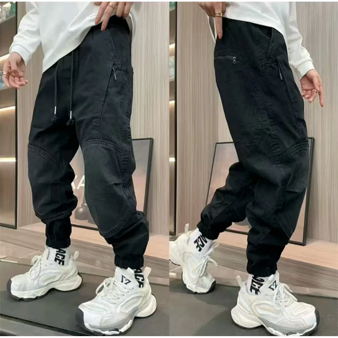 早秋新款复古口袋拉链潮流休闲百搭高级感男装时尚高街工装哈伦裤