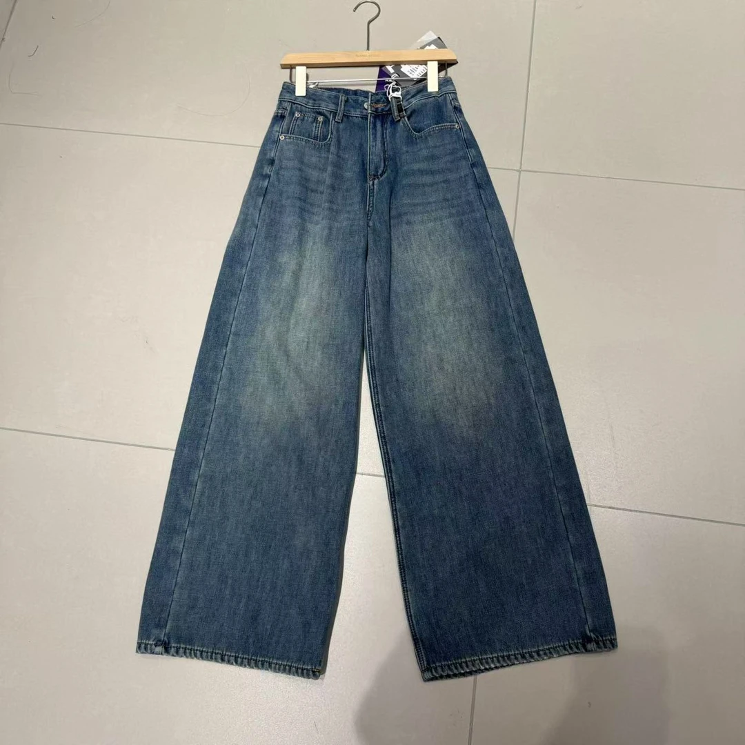 B958-蓝【法法专属】阔腿牛仔宽松百搭直筒拖地裤女冬