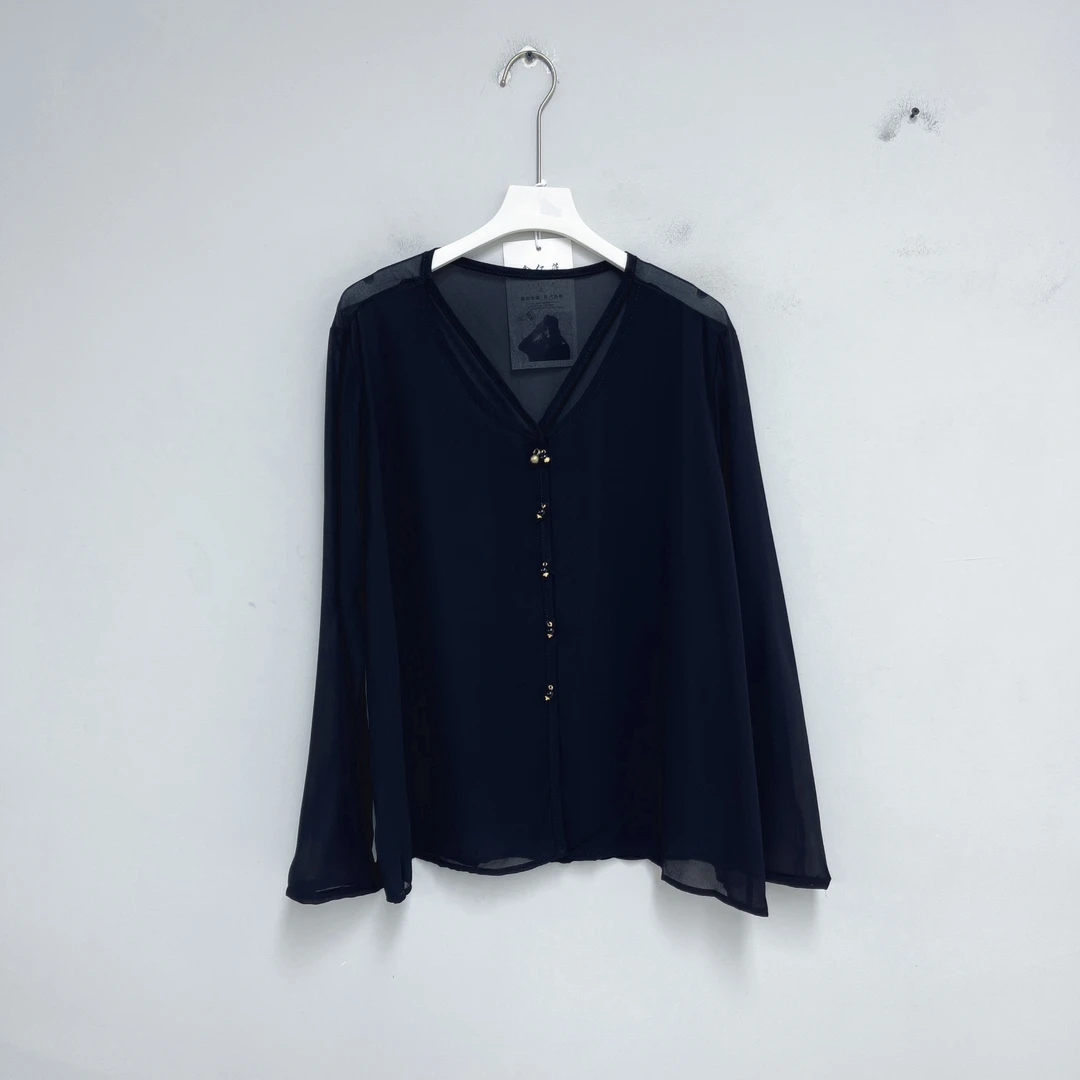 397女装衬衫黑色百搭气质长袖时尚休闲轻薄衬衫