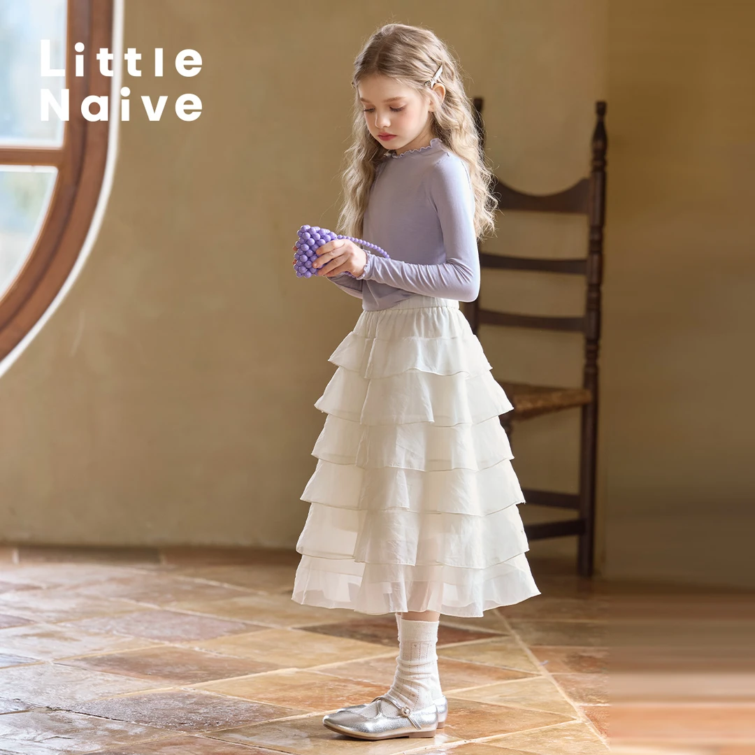 Little Naive女童慵懒半身裙春季新款洋气蛋糕裙儿童甜美公主半裙