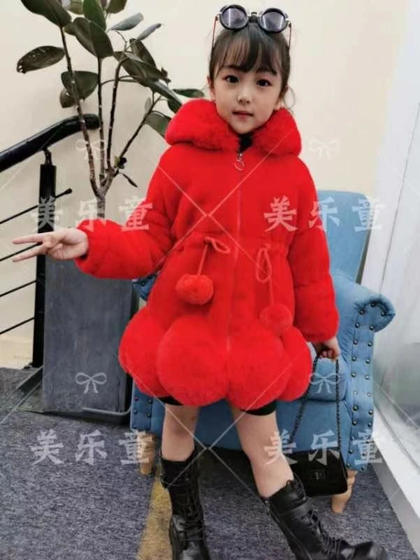 冬季女宝加绒女美乐童年冬款女童韩版纯色外套常规连帽