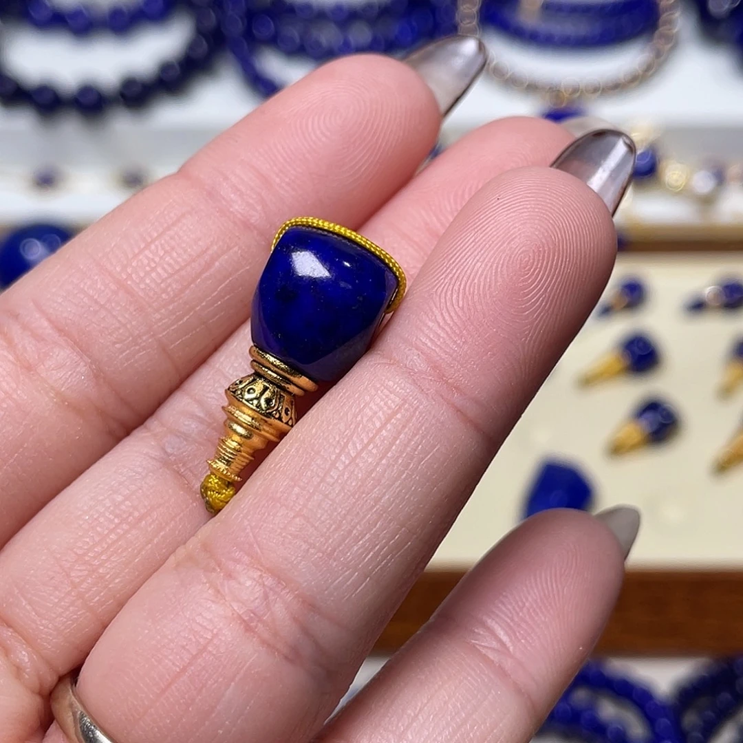 主***唱青金石银S925镀金镶嵌分体三通10mm