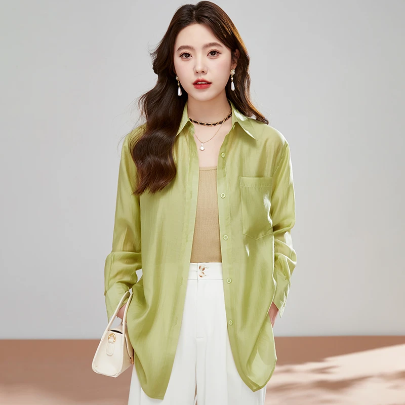 百搭纽扣POLO领简约通勤衬衫休闲设计感纯色小众气质宽松薄款外套