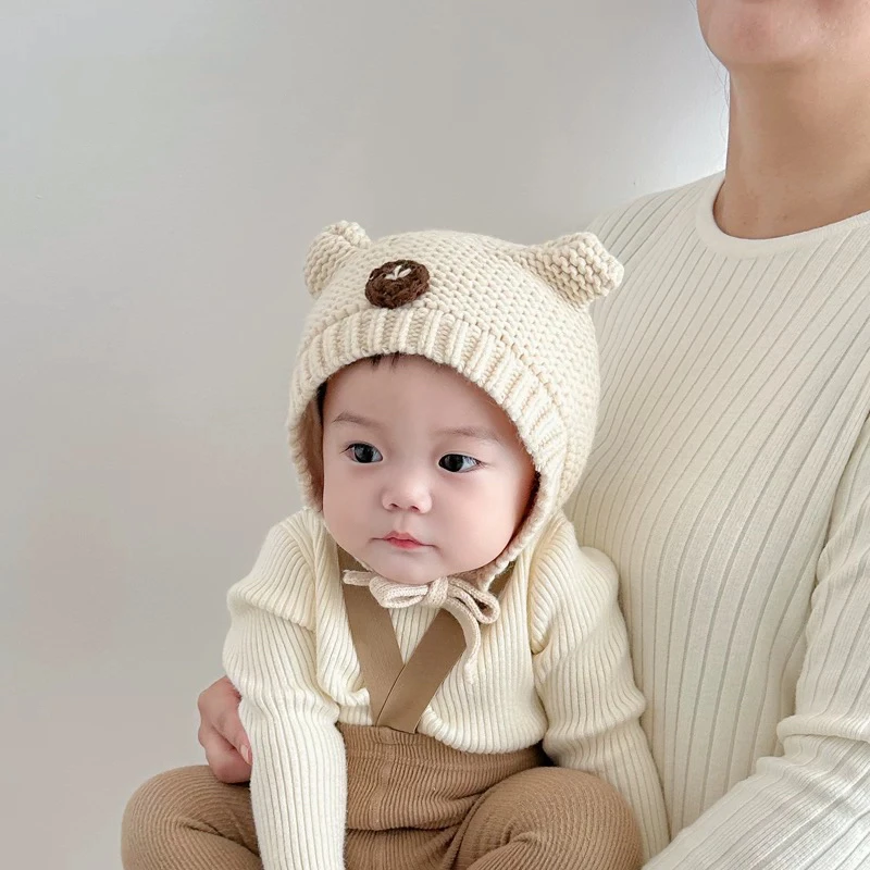 婴幼儿毛线帽可爱男童女宝宝秋冬季韩版针织帽护耳帽防风保暖冬天