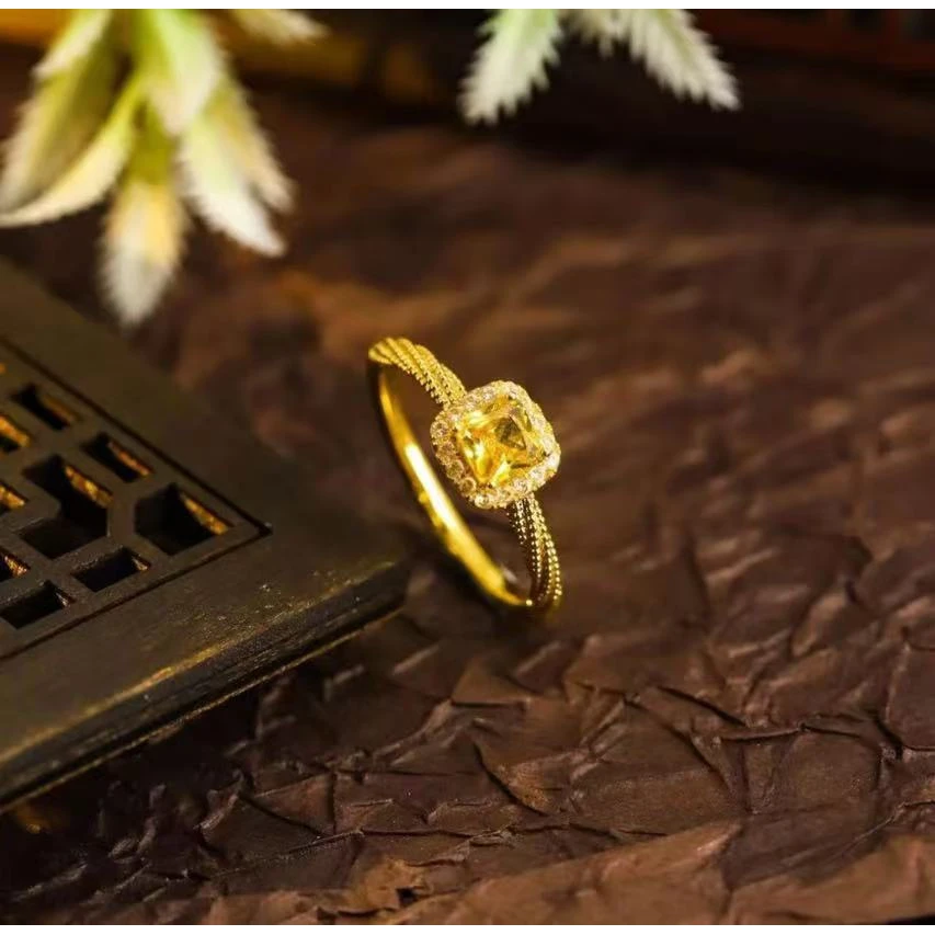 锆石（处理）【旺旺精选】 时尚方糖戒指（开口可调节）