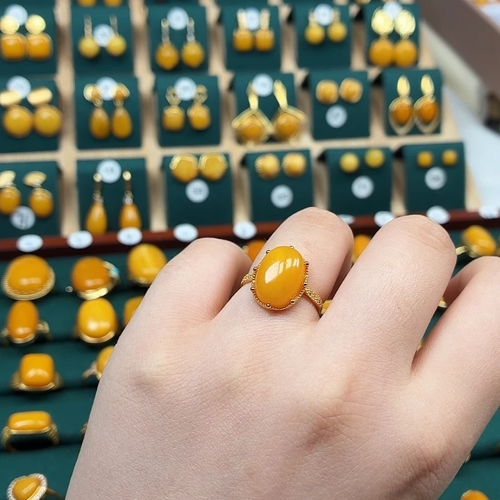 琥珀银S925镶嵌戒指