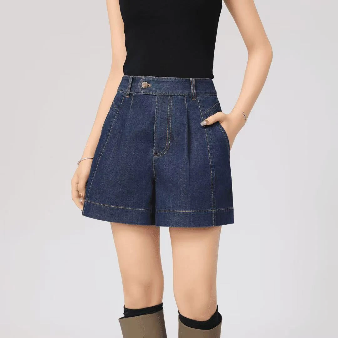 AMASS/阿玛施新款时尚直筒裤休闲复古百搭高腰显瘦牛仔短裤510003