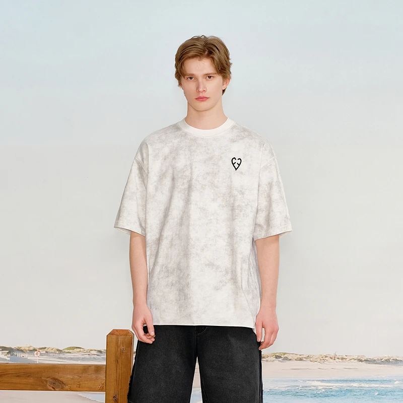 【INXX】复古蜡染面料T恤爱心包针绣图案短袖上衣情侣XRF2010821