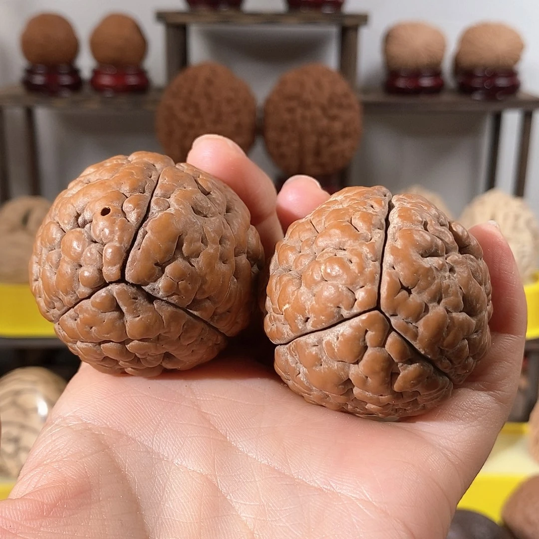 文玩核桃把件三瓣脑纹金刚虫眼4656