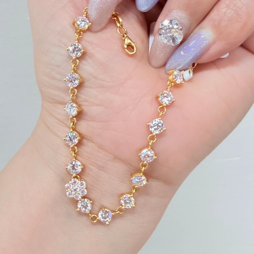 【金手链】点钻梅花黄金手链5G足金999精致百搭附加【498/288】