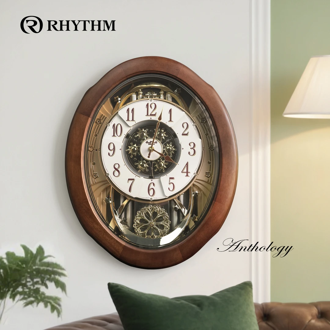 丽声实木简约整点音乐报时水晶钟摆客厅百搭挂钟