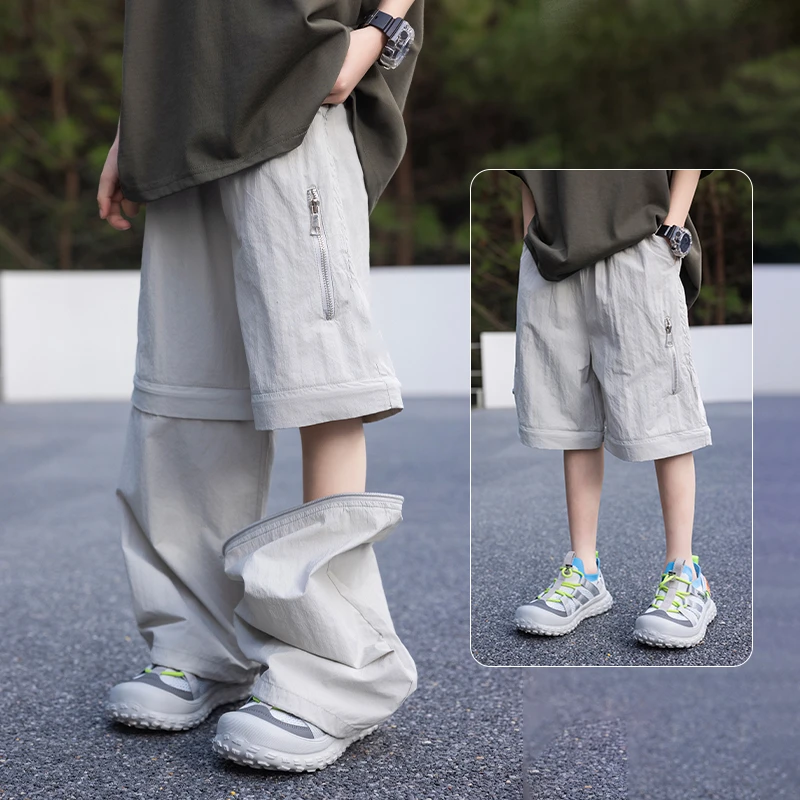 男童防蚊裤夏款三穿可拆卸短裤中大童2025新款夏季薄款速干休闲裤
