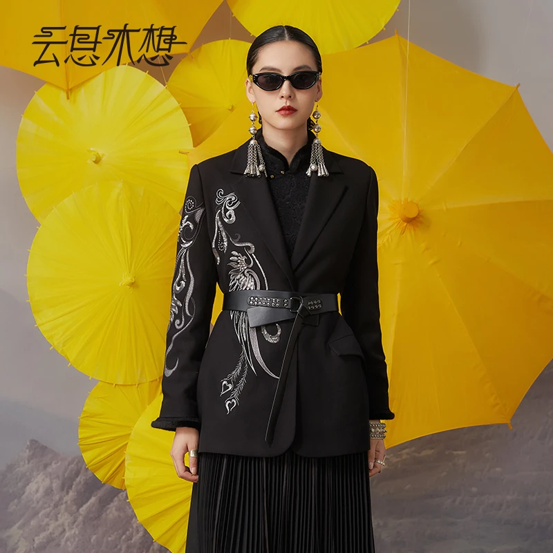 Ysimo-X云思木想摩登国风女装2024秋冬新款凤凰来仪绣花西装12299