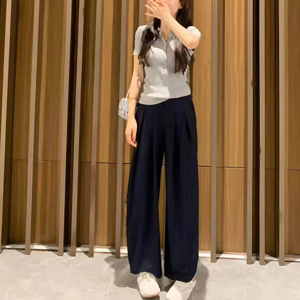 夏季新款气质薄款通勤休闲高腰阔腿女裤时尚宽松百搭