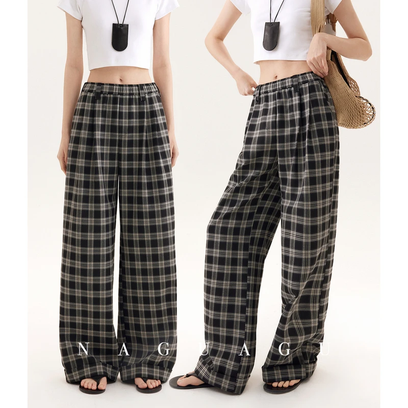 【周末宅家格子裤】复古色织棉 抽绳腰通勤格纹宽松微绒休闲裤女
