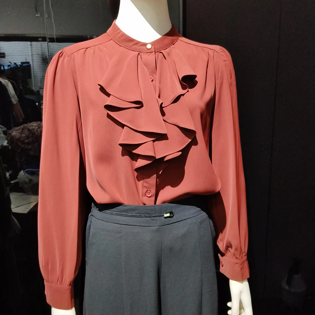 春季法式大荷叶边立领长袖衬衫女气质漂亮别致上衣