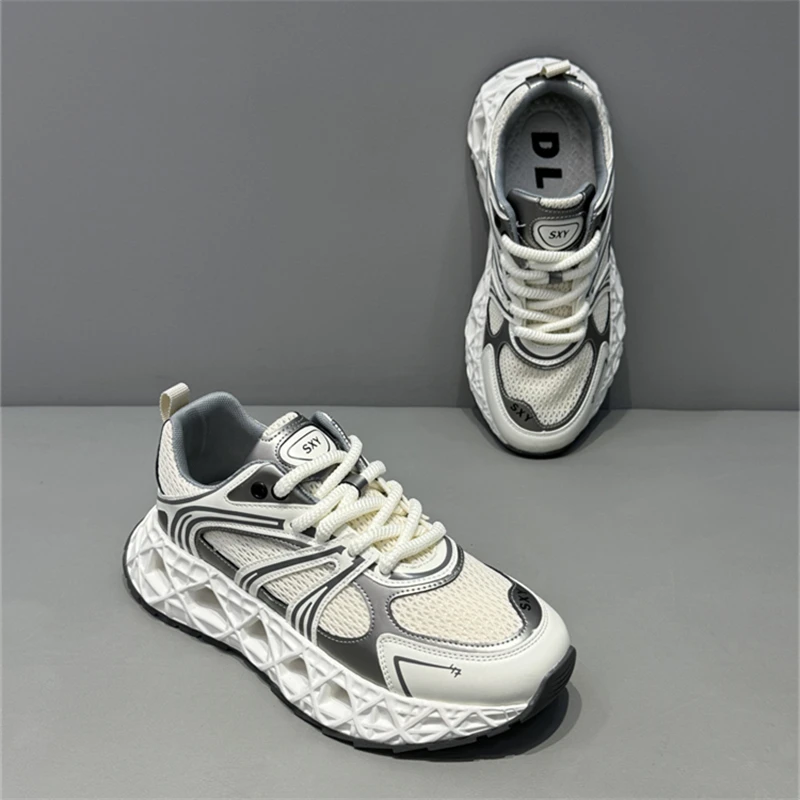 男士潮鞋2025春夏新款低帮厚底网面透气潮流拼色舒适百搭时尚男鞋