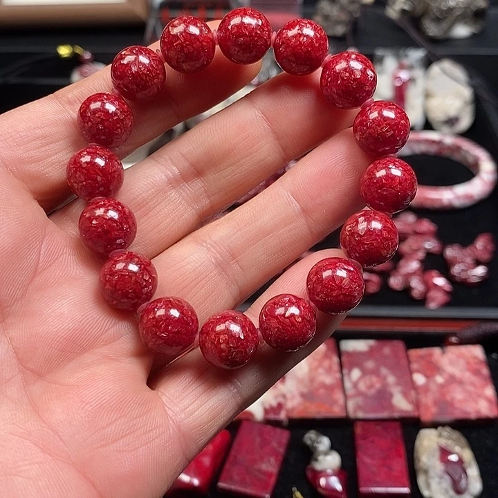 天然辰砂天然朱砂晶体砂手串12mm