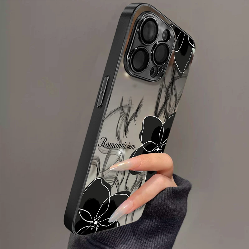 烟雾花朵适用苹果16pro手机壳电镀网红女款实用配件轻奢ins高级感