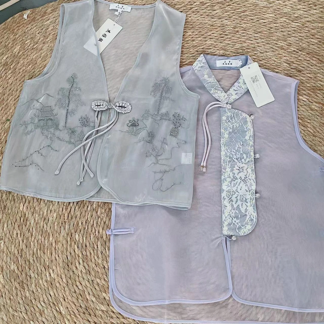 582-南油高端刺绣蕾丝拼接新中式无袖马甲国风设计感气质盘扣背心