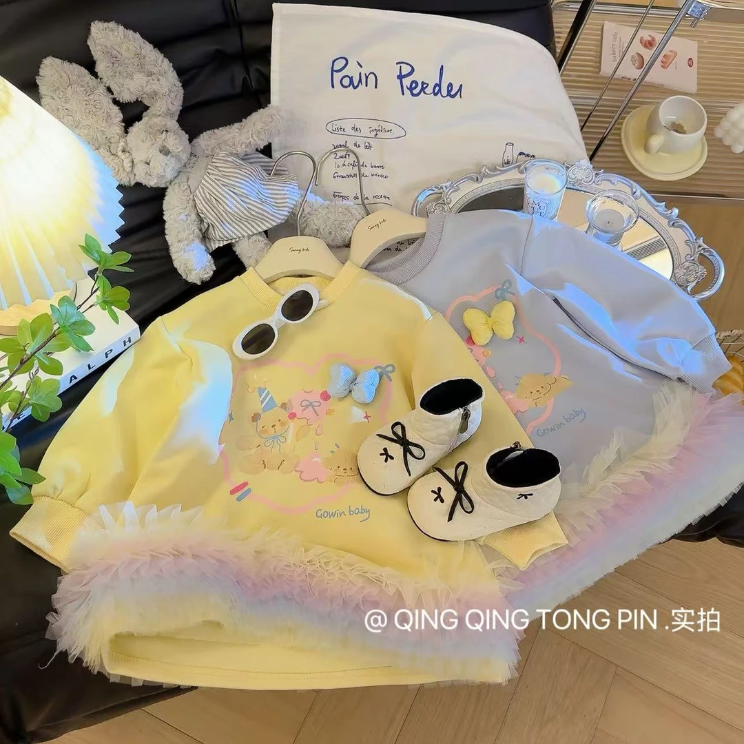 【宠粉】女童洋气甜美小清新可爱卡通花边连衣裙2025春款CM0858鱼