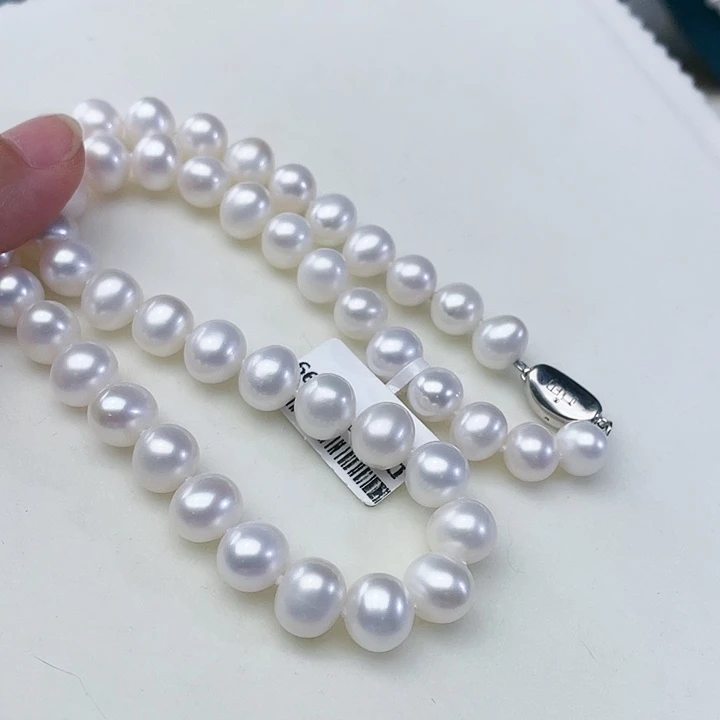 颈饰淡水珍珠银S925镶嵌卡9到10高品极光冷白丝绸光毕业级