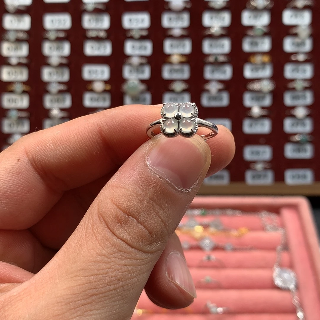 咕***怪翡翠银S925镶嵌戒指90