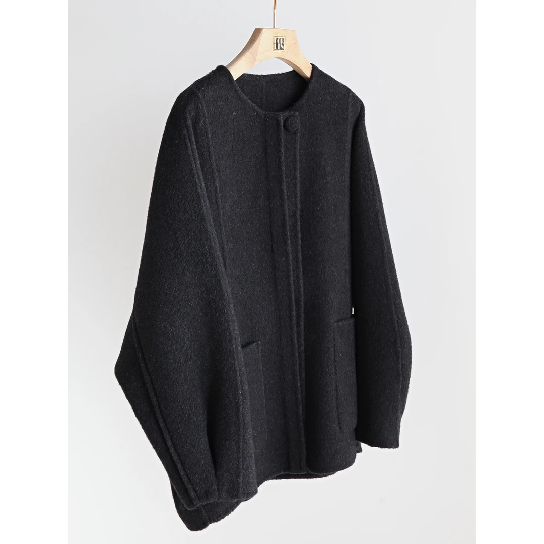 Forlin芙临 设计师款茧型骆驼绒 无领短款大衣 HZ28157