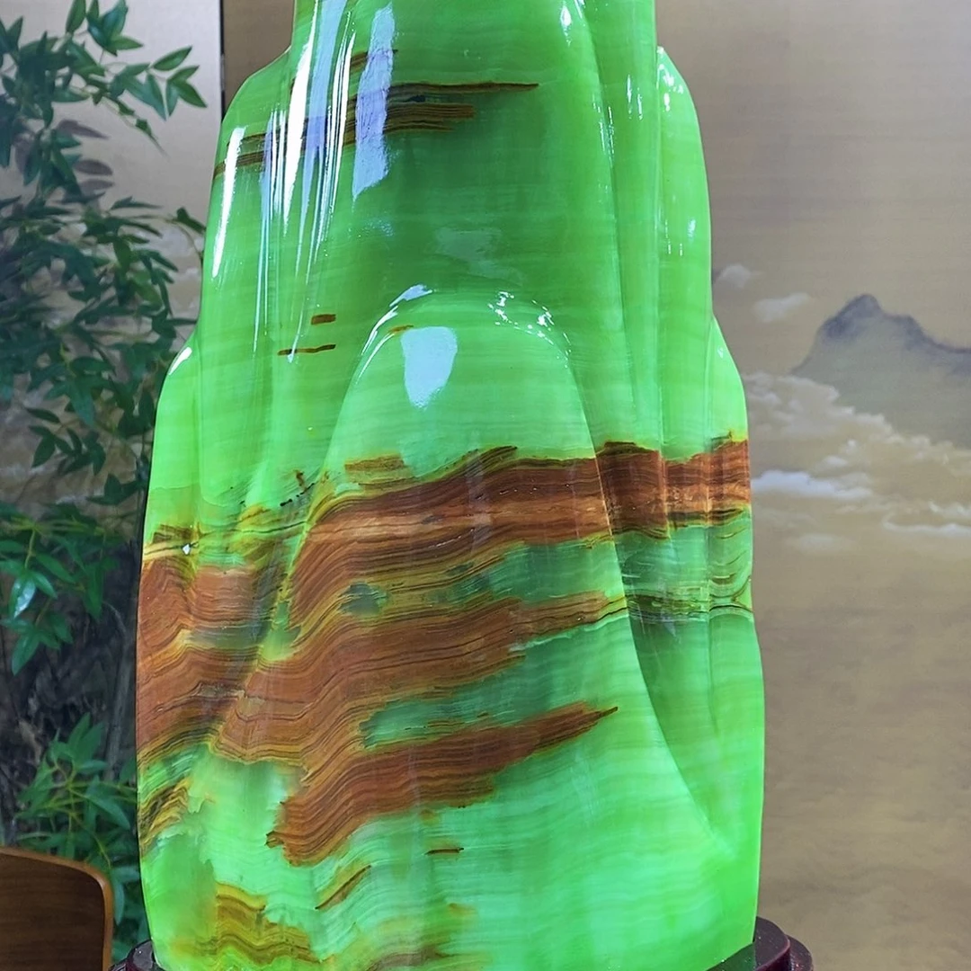 盈***镜石材山水画作品摆件