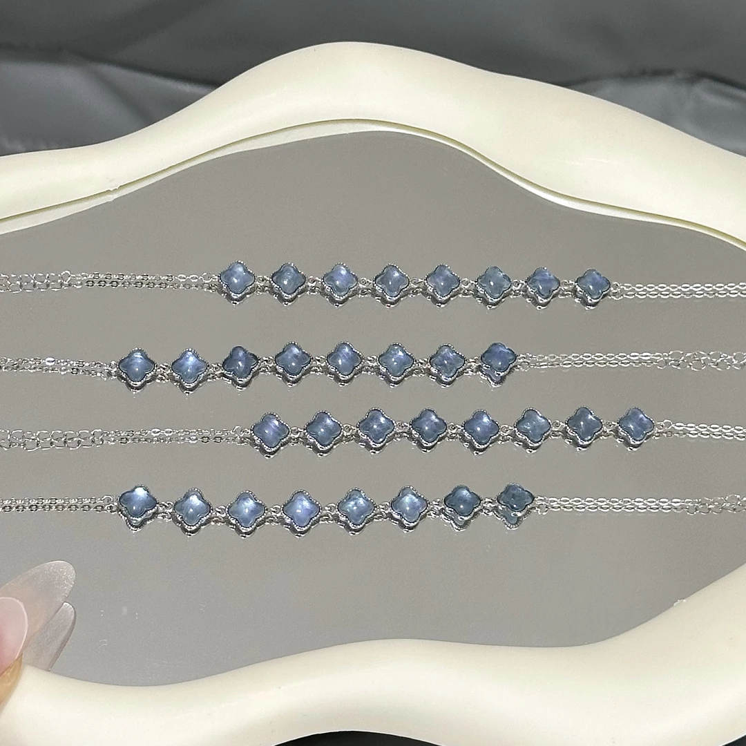 925银手链 天然高品四叶草蛋面手链