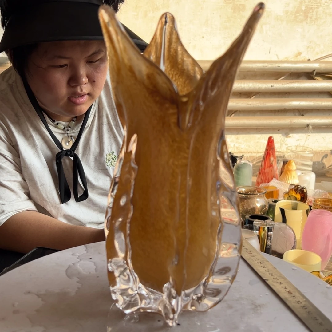 姜黄高度28琉璃花器摆件微瑕