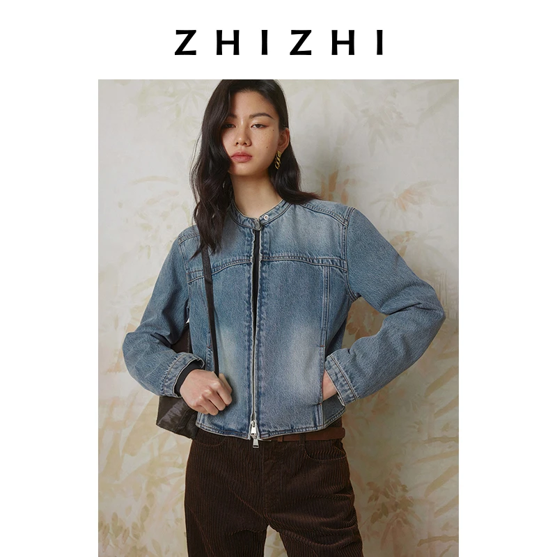 致知 甘州子 美式牛仔短外套女25春新立领水牛仔棉ZZ2ESNJW017