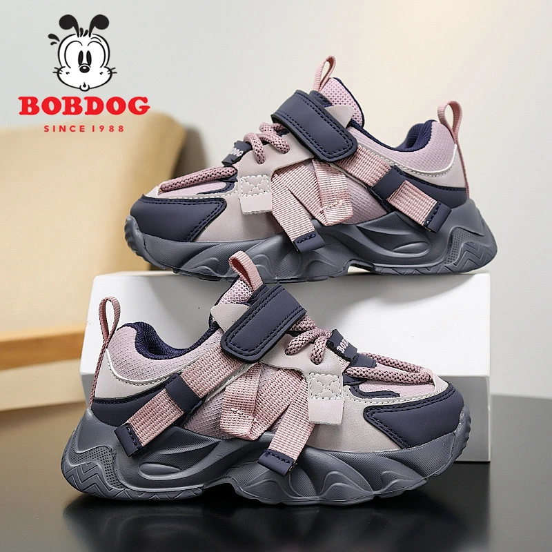 巴布豆童鞋女童鞋子2025春秋新款皮面防水儿童运动鞋女孩老爹鞋潮