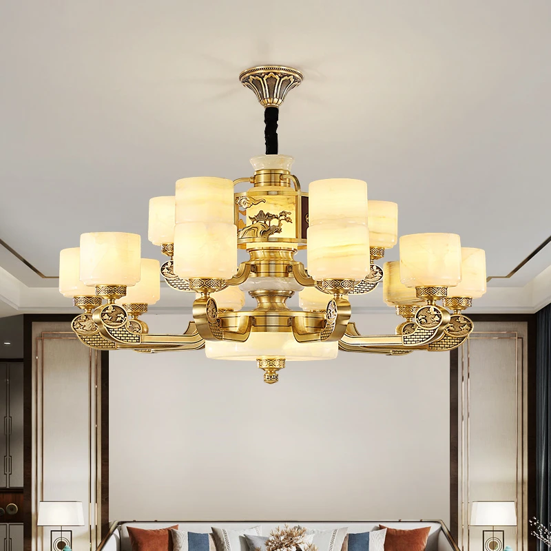 中式全铜吊灯中国高档轻奢餐厅禅意大厅灯具复古新中式教室教室灯