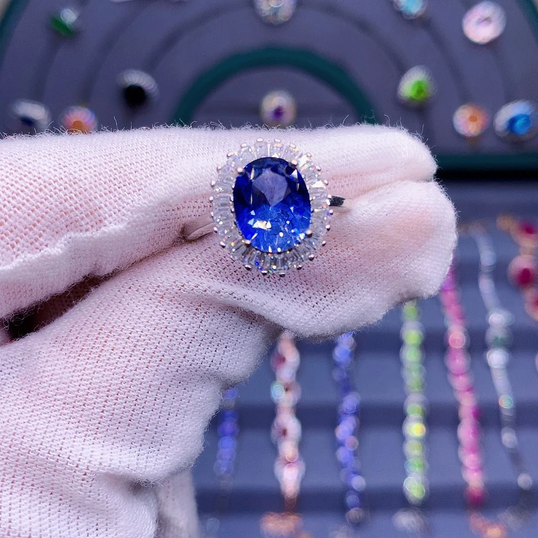 蓝宝石戒指银S925镶嵌