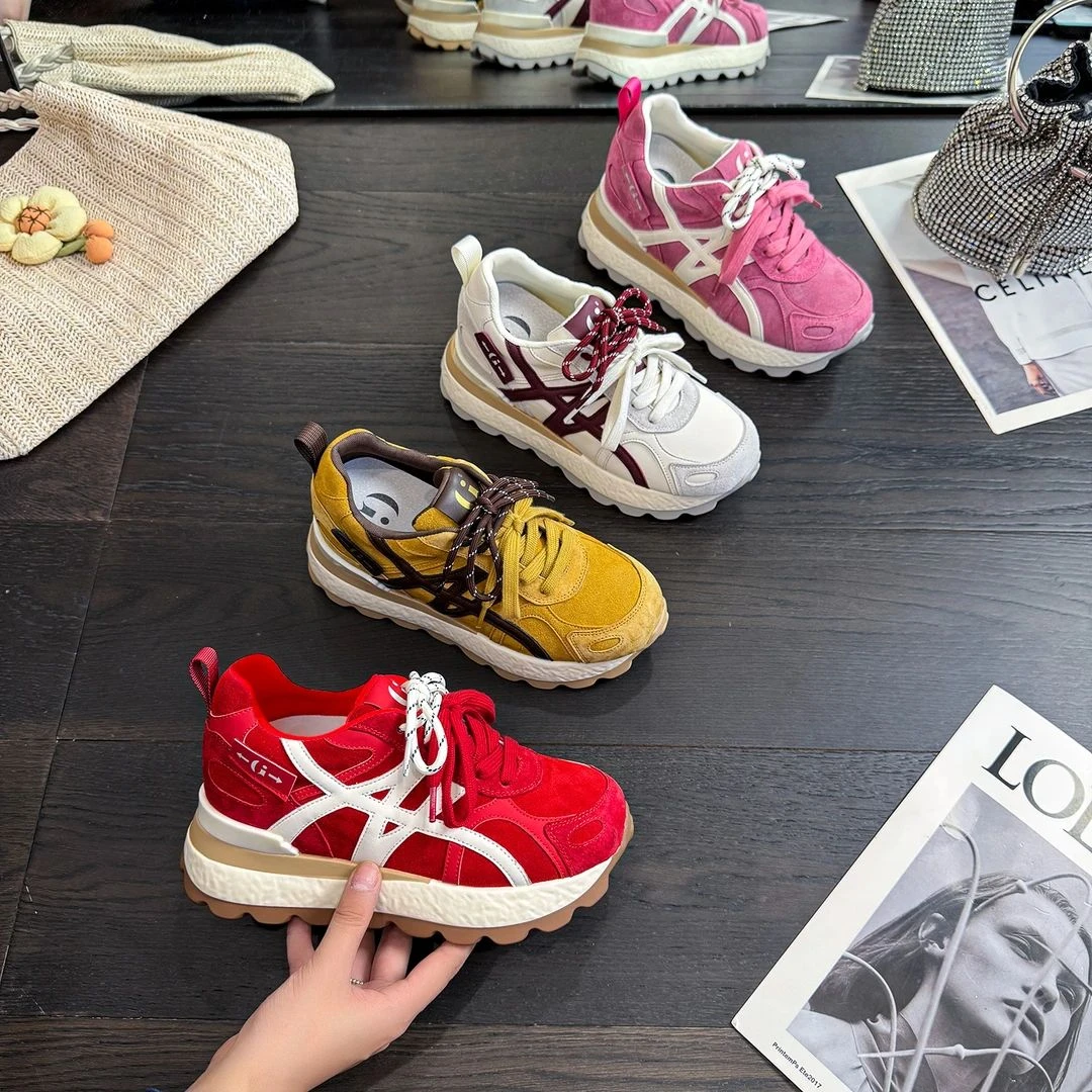 头层牛皮增高8CM2025秋季新款爆款软底休闲风隐形增高透气女鞋ins