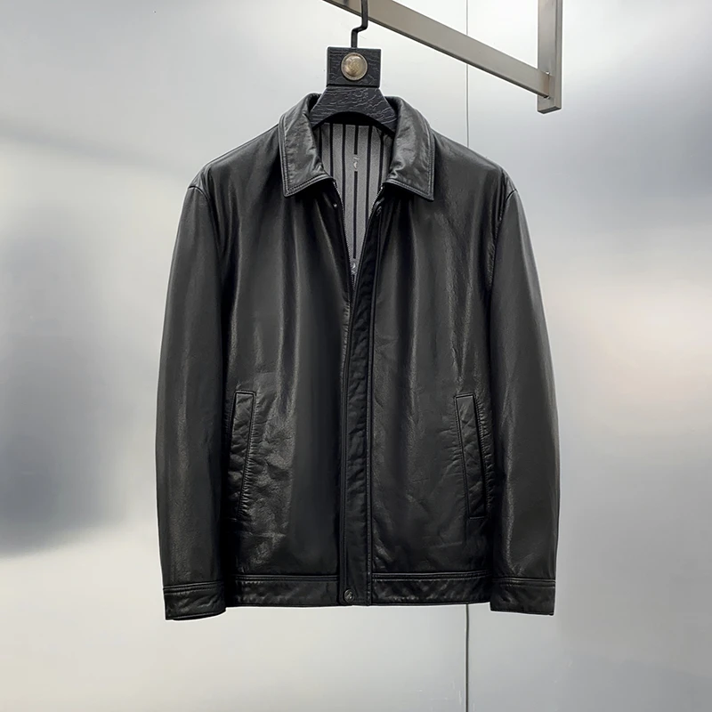 2025秋冬新款男士品质真皮皮衣外套头层牛皮男装拉链夹克黑色男款