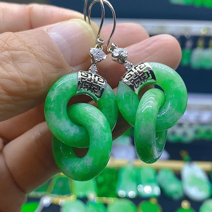 翡翠18K金镶嵌耳饰耳坠