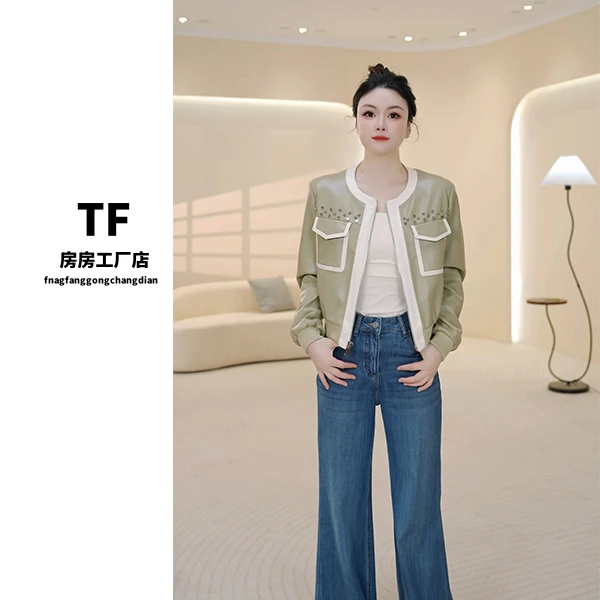 房房-8809-1 小众短款轻职真皮皮衣女秋季设计感短外套工装风