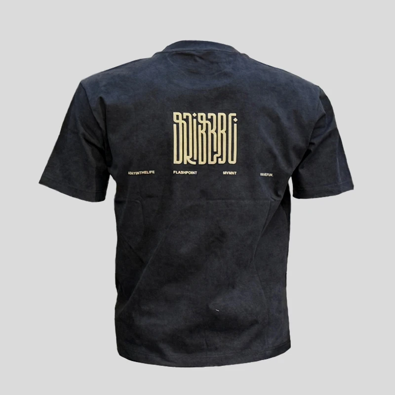 A.D Hepburn潮牌字母印花男士微阔短袖2025新款圆领怀旧落肩T恤男