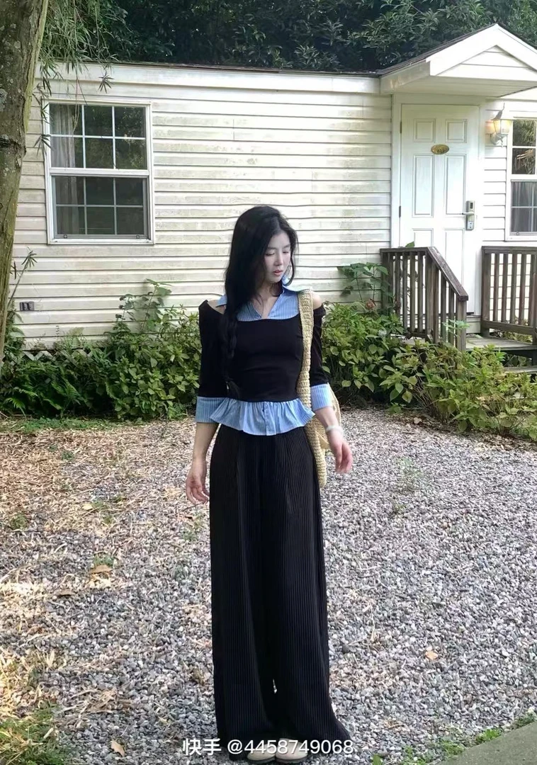 时尚套装阔腿裤百搭职场休闲风可露丽风贝果复古风9283