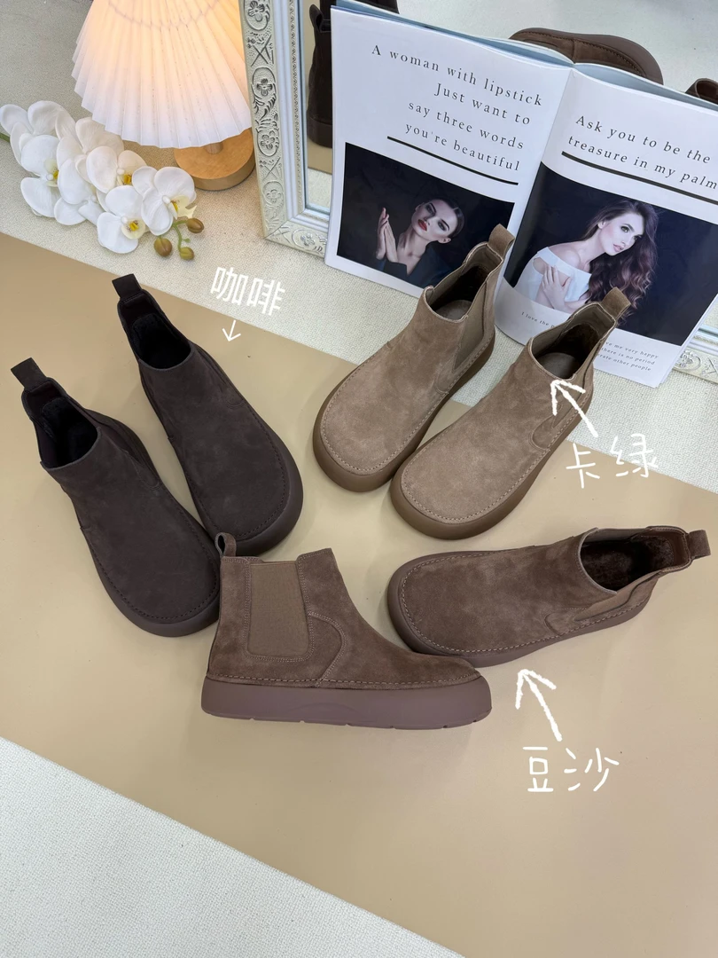 【加绒&单鞋】秋冬真皮舒适圆头马丁靴百搭平底复古韩版短靴285571