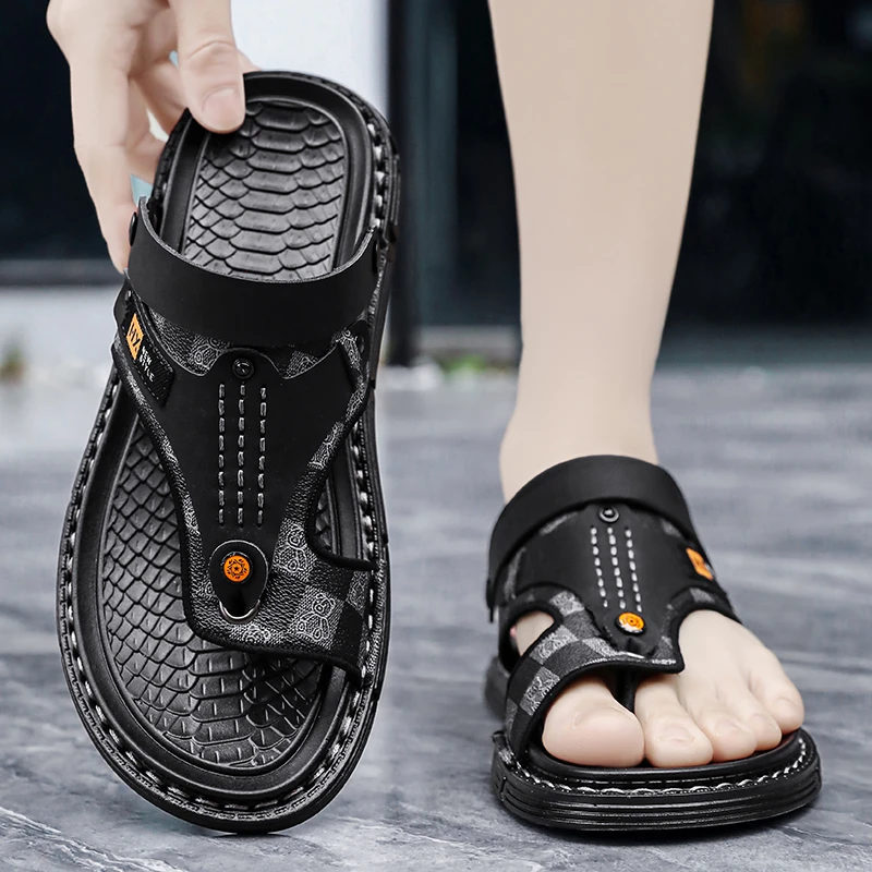 2025新款皮凉鞋男外穿夏季沙滩夹脚凉拖两穿开车防滑耐磨户外拖鞋
