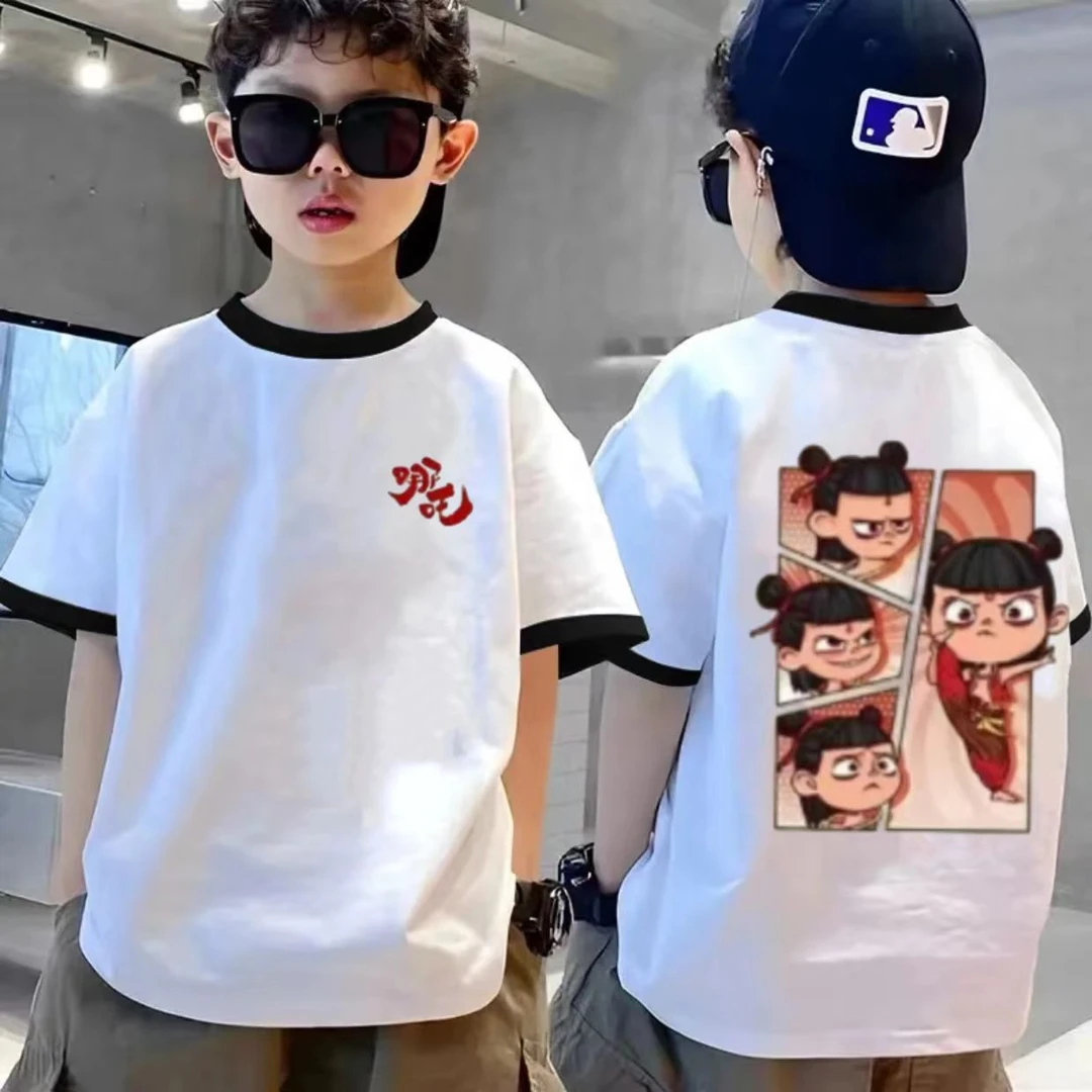 男童纯棉短袖T恤2025夏季新款网红儿童哪吒爆款中大童半袖上衣潮