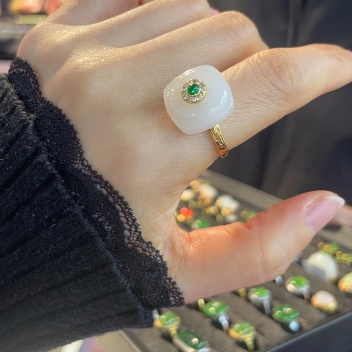 和田玉银S925镶嵌戒指