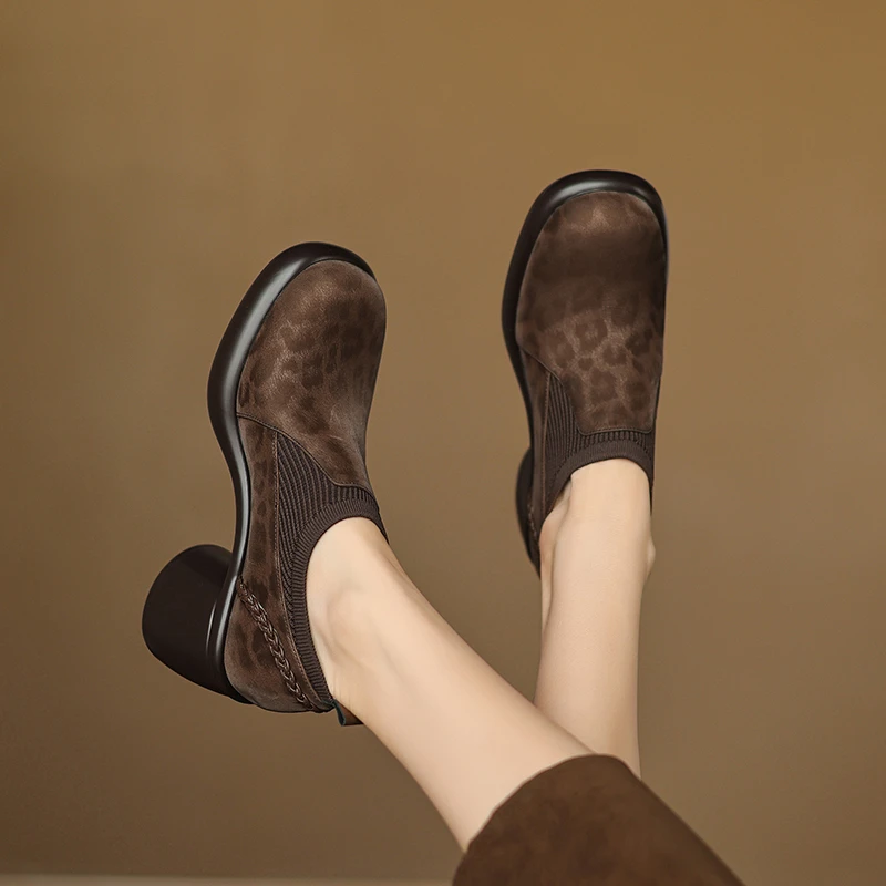 牛皮/7cm/高跟透气粗跟圆头单鞋中跟软底皮鞋春秋舒适单鞋女鞋