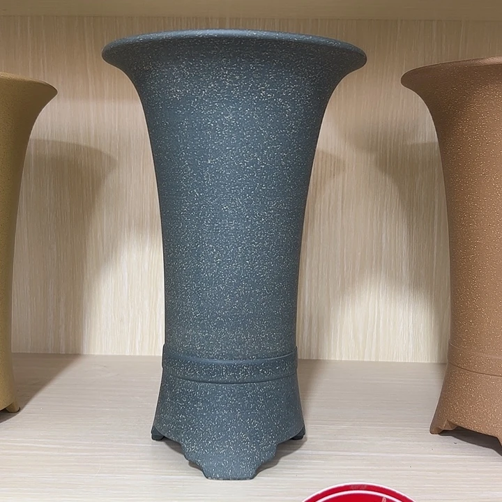 紫砂花盆美人腰豆青