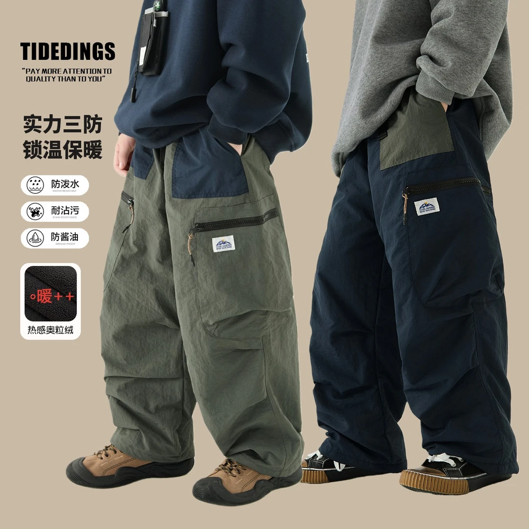 叮叮家童装2025冬新款男童加绒工装裤中大童休闲长裤儿童裤25487